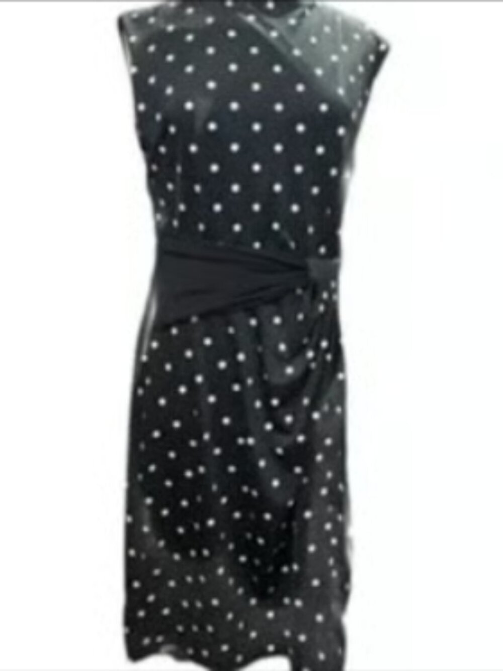 Shelby & Palmer Black White Polka Dot Sleeveless Dress Ruching Stretch Large